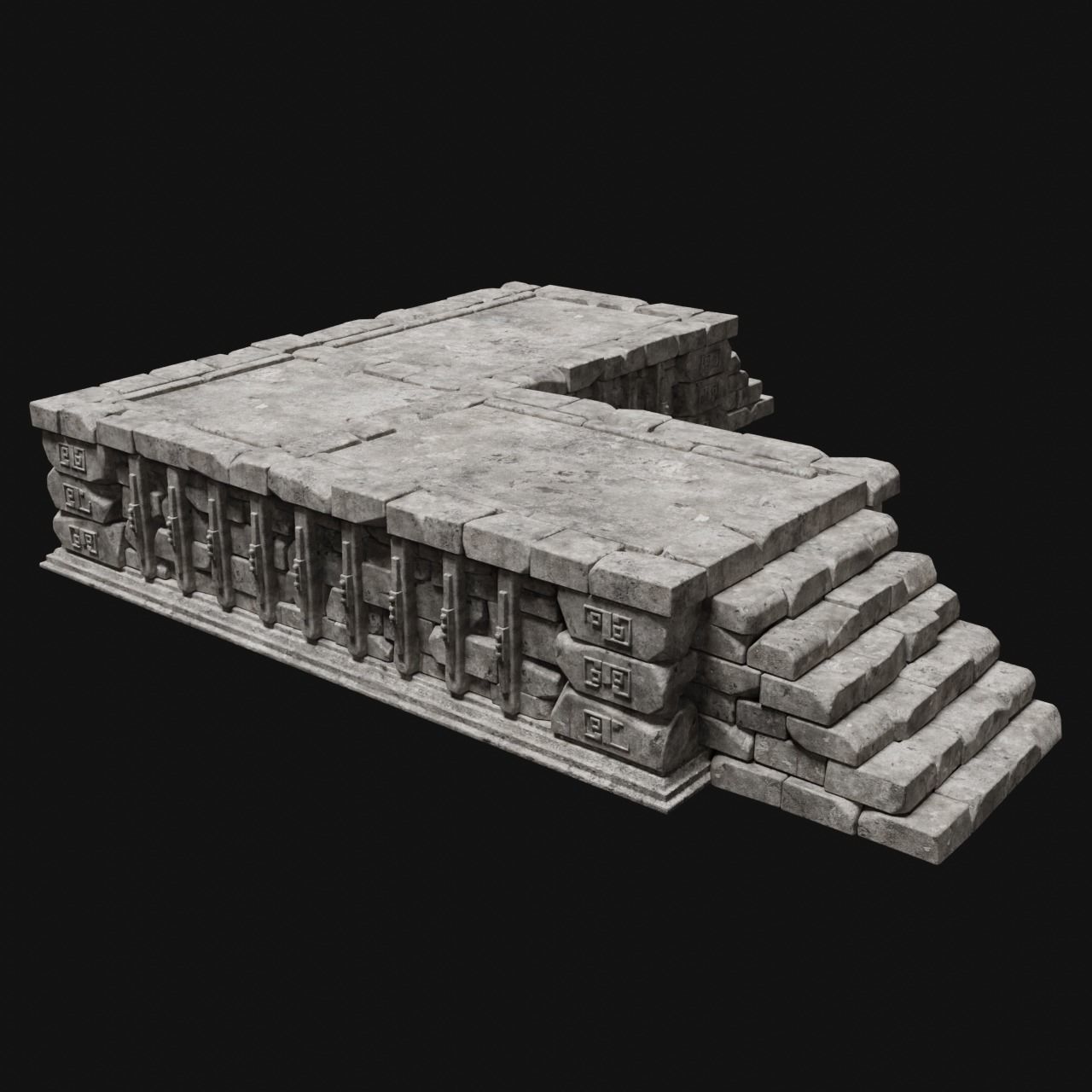 AZTEC MAYAN INCA MESOAMERICA STONE PLATFORM STAIRS COLLECTION Low-poly 3D model_14
