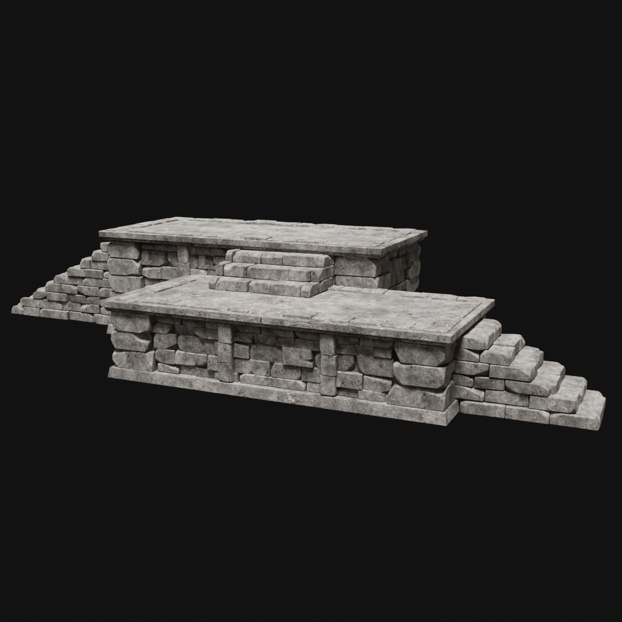AZTEC MAYAN INCA MESOAMERICA STONE PLATFORM STAIRS COLLECTION Low-poly 3D model_9