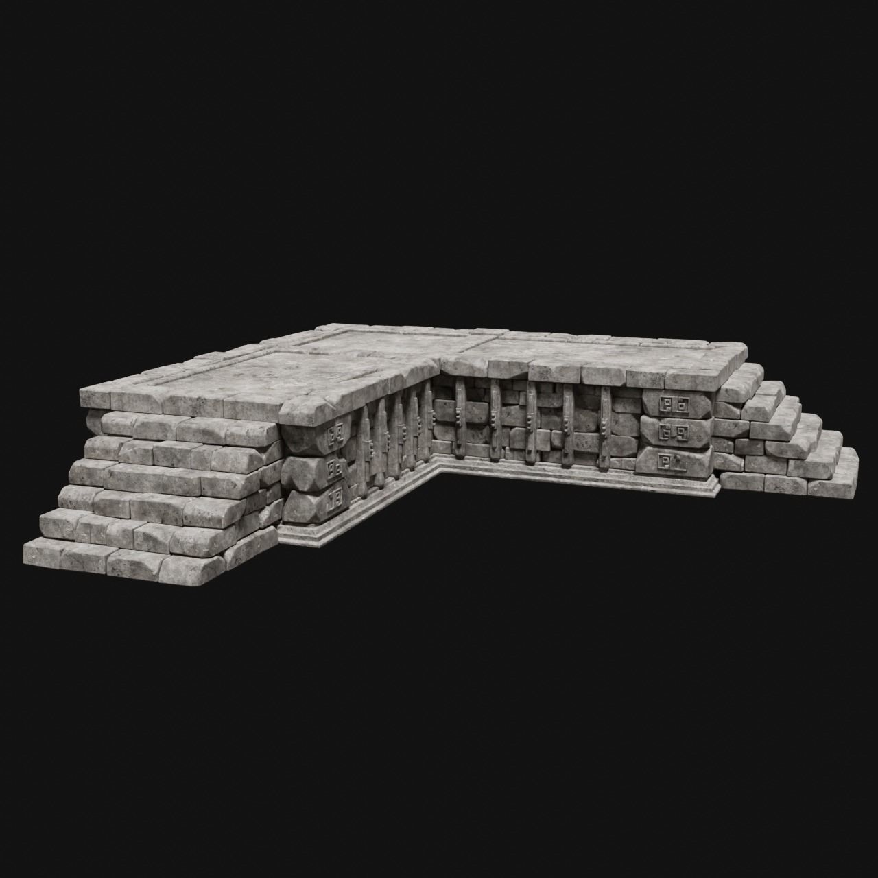 AZTEC MAYAN INCA MESOAMERICA STONE PLATFORM STAIRS COLLECTION Low-poly 3D model_13