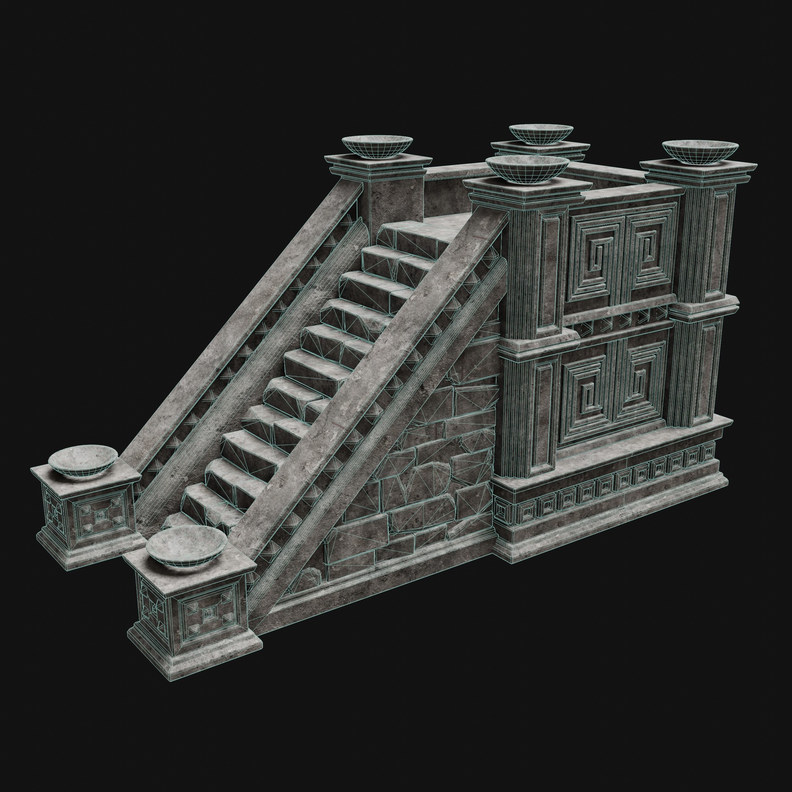 AZTEC MAYAN INCA MESOAMERICA STONE PLATFORM STAIRS COLLECTION Low-poly 3D model_32