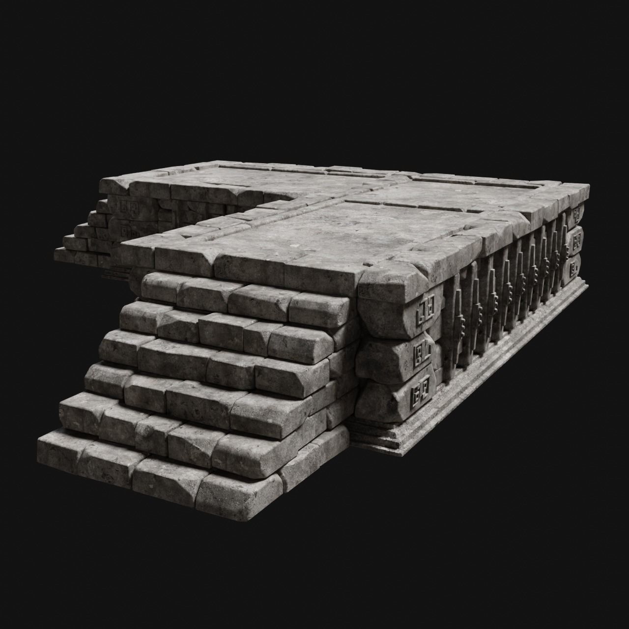 AZTEC MAYAN INCA MESOAMERICA STONE PLATFORM STAIRS COLLECTION Low-poly 3D model_15