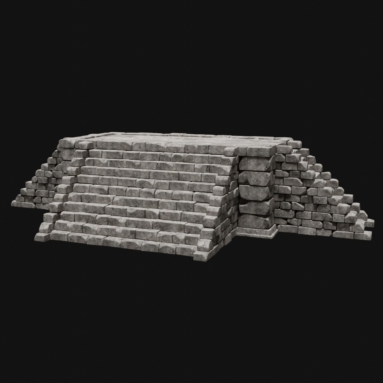 AZTEC MAYAN INCA MESOAMERICA STONE PLATFORM STAIRS COLLECTION Low-poly 3D model_17