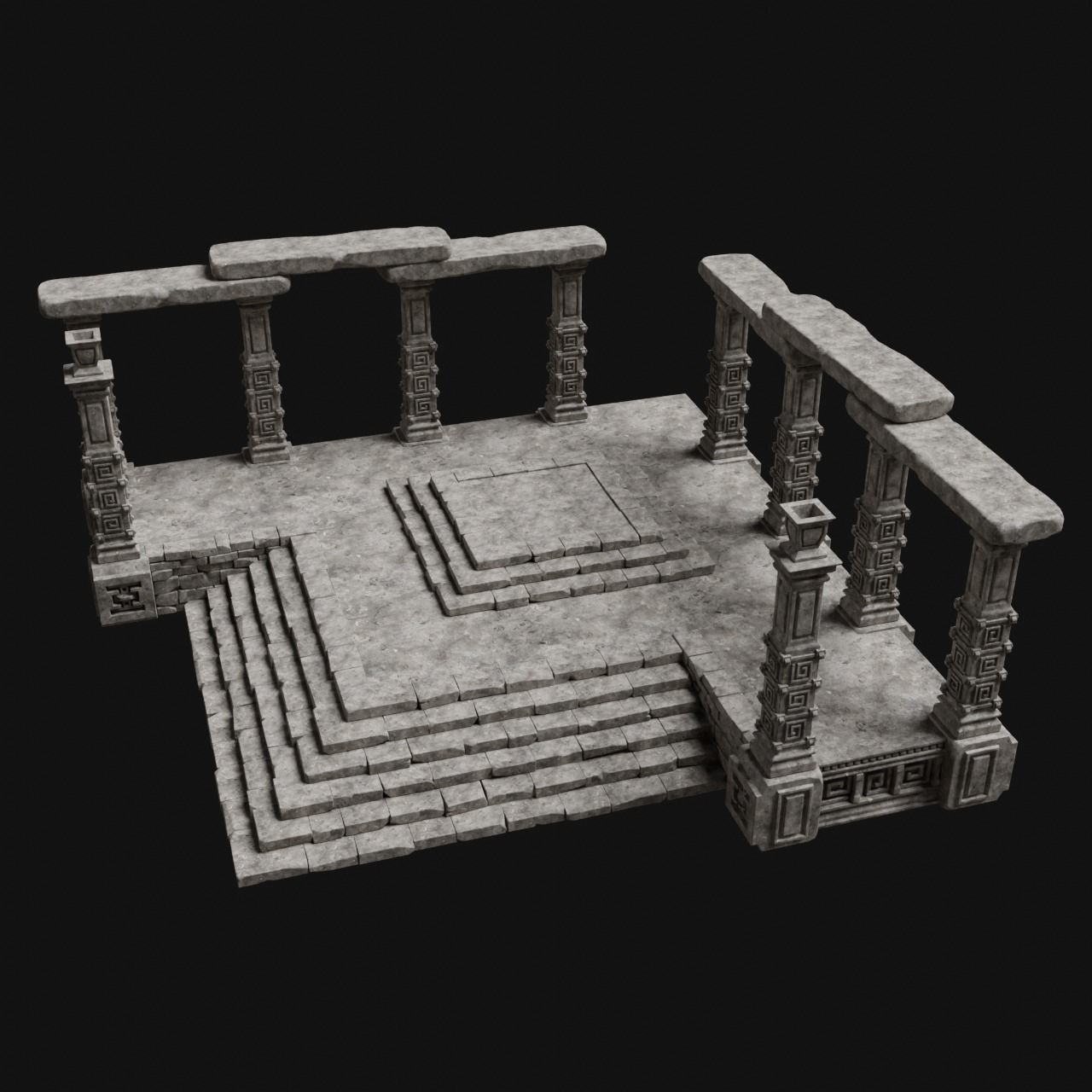 AZTEC MAYAN INCA MESOAMERICA STONE PLATFORM STAIRS COLLECTION Low-poly 3D model_22