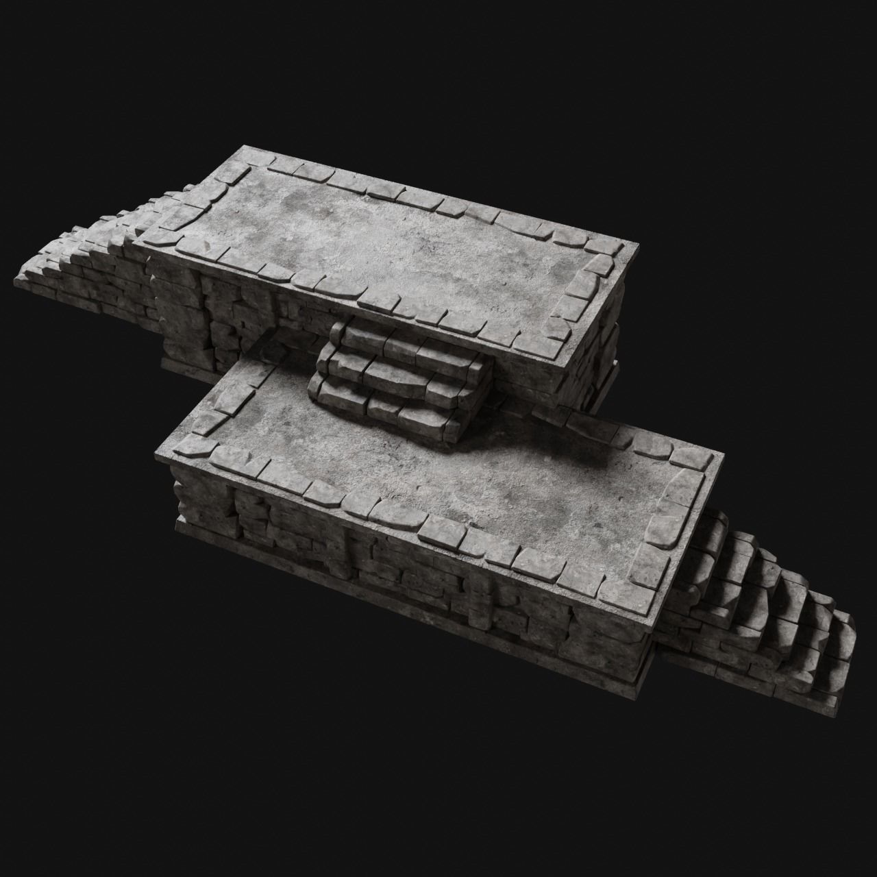 AZTEC MAYAN INCA MESOAMERICA STONE PLATFORM STAIRS COLLECTION Low-poly 3D model_11