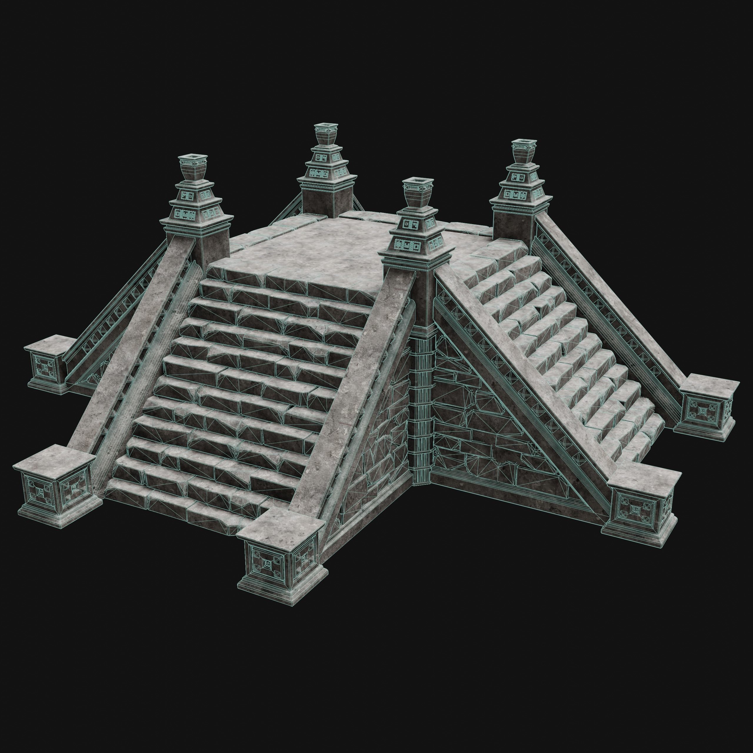 AZTEC MAYAN INCA MESOAMERICA STONE PLATFORM STAIRS COLLECTION Low-poly 3D model_36
