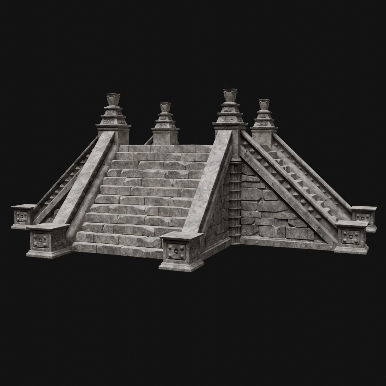 AZTEC MAYAN INCA MESOAMERICA STONE PLATFORM STAIRS COLLECTION Low-poly 3D model_34