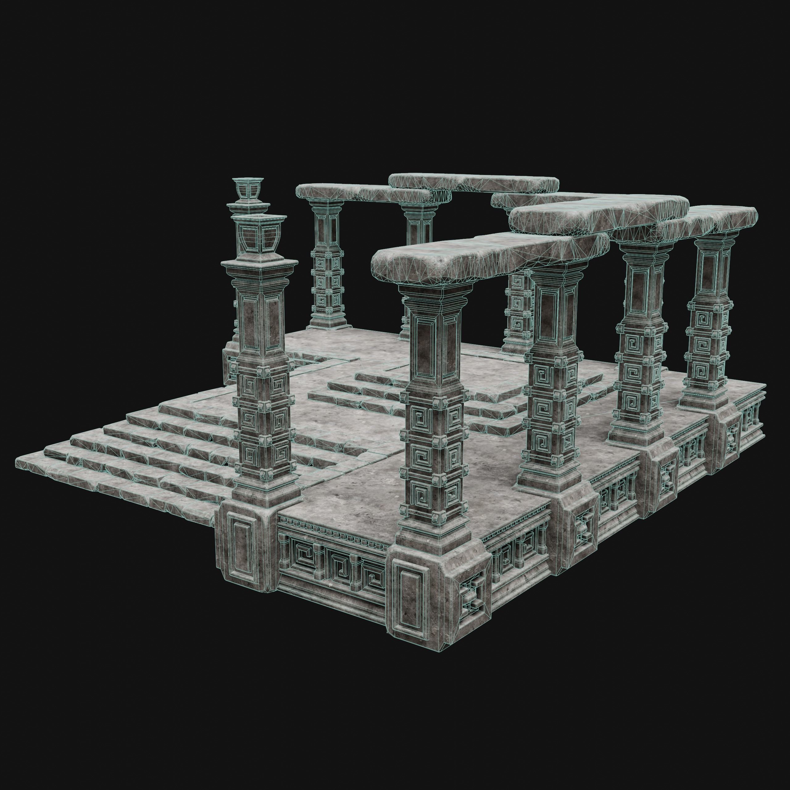 AZTEC MAYAN INCA MESOAMERICA STONE PLATFORM STAIRS COLLECTION Low-poly 3D model_24