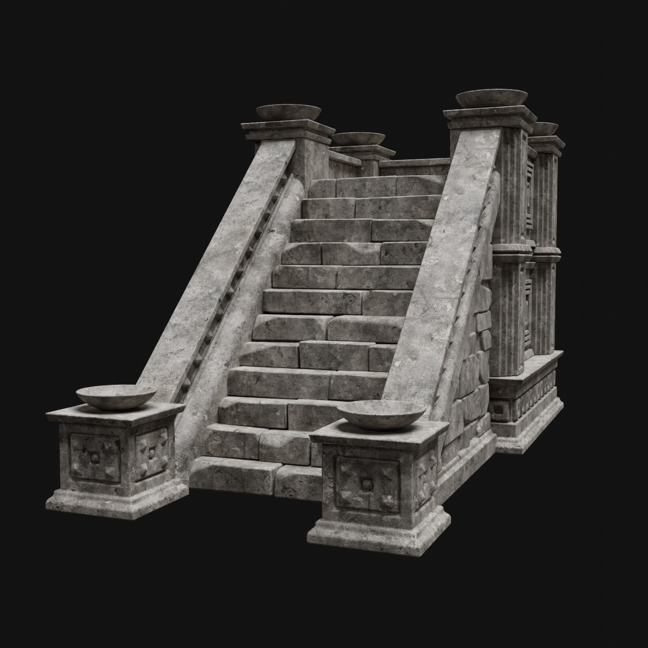 AZTEC MAYAN INCA MESOAMERICA STONE PLATFORM STAIRS COLLECTION Low-poly 3D model_29