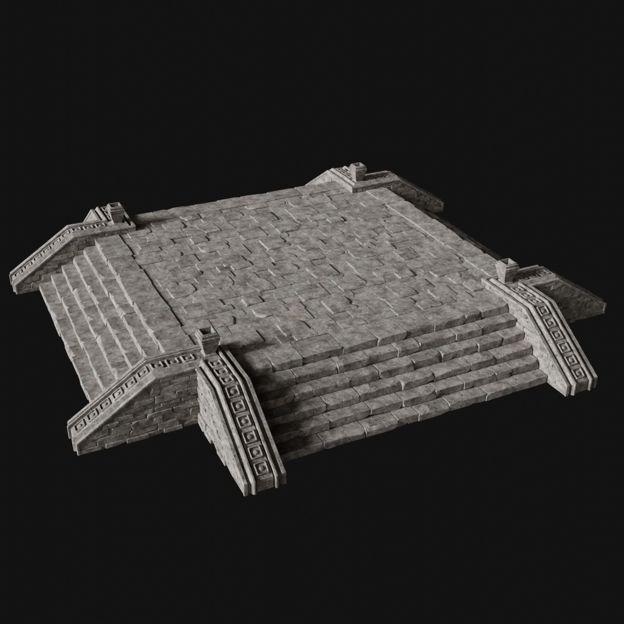 AZTEC MAYAN INCA MESOAMERICA STONE PLATFORM STAIRS COLLECTION Low-poly 3D model_6