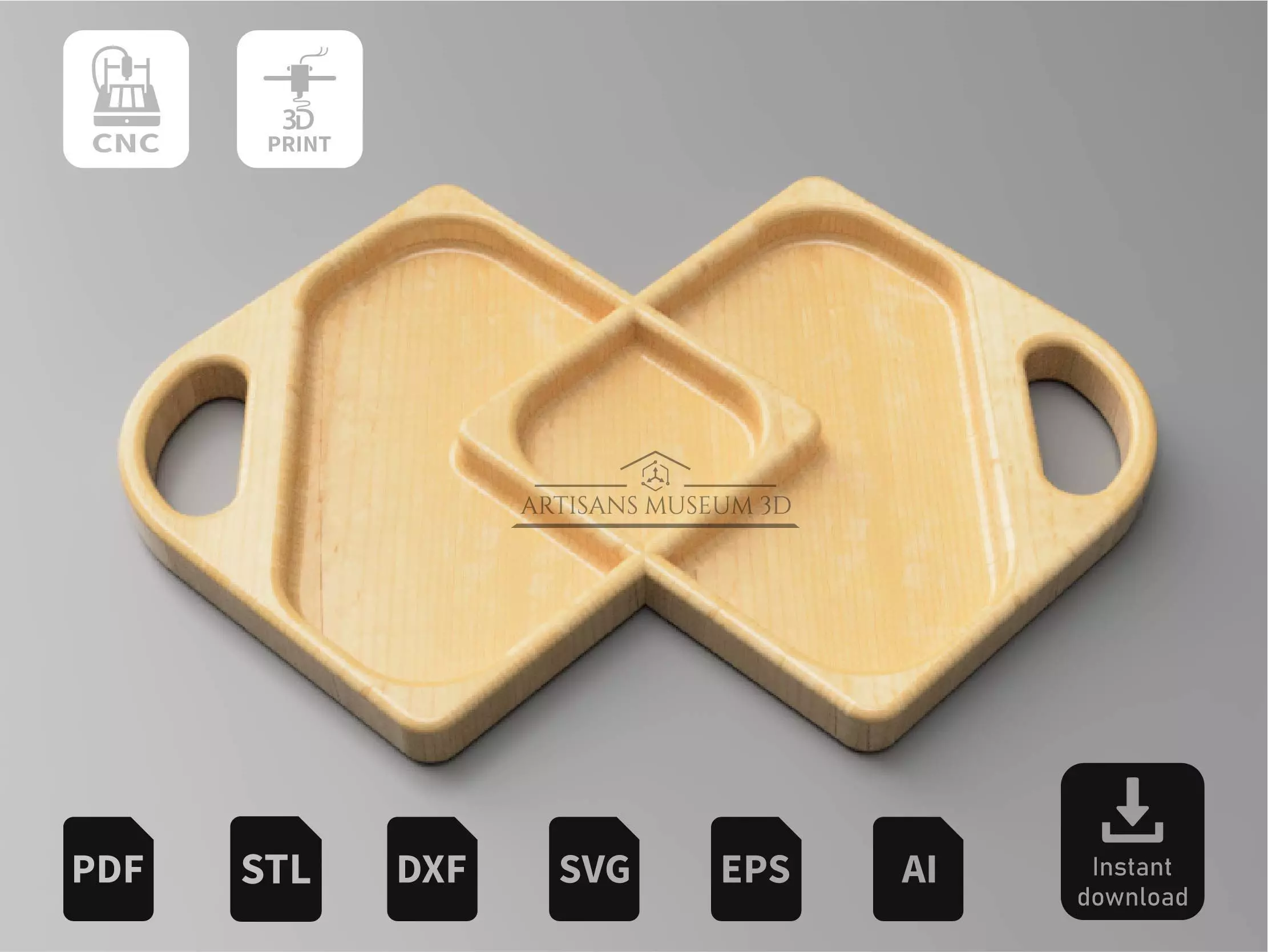 Serving Tray V5 Vector Files for CNC and 3D Print DXF STL 3D print model_0