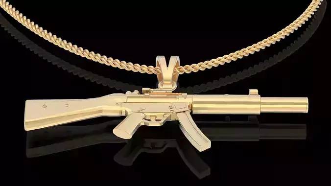 MP5 Gun pendant silver gold printable jewelry 3D model