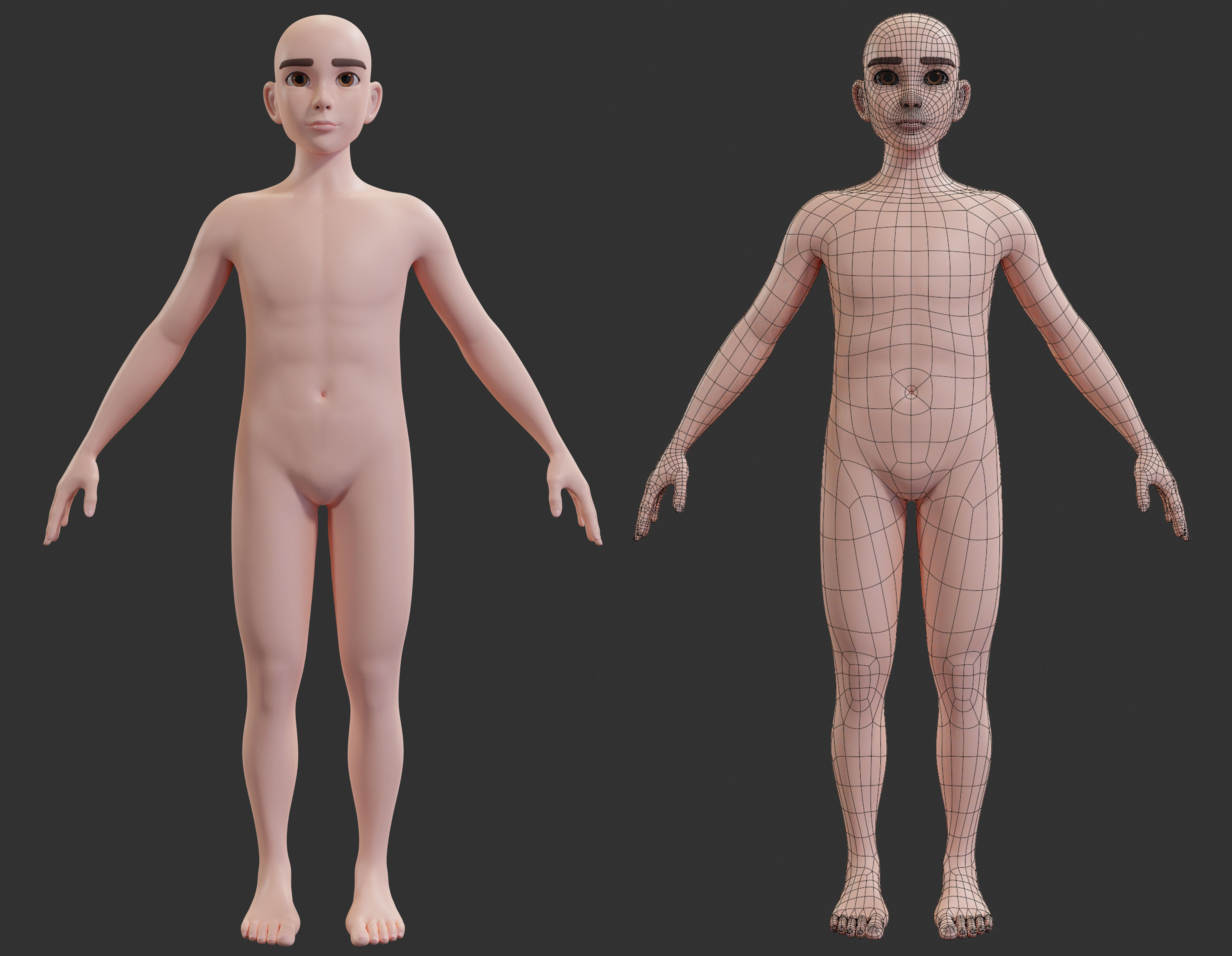 Stylized Character female male Base Mesh 3D model 3D model_8