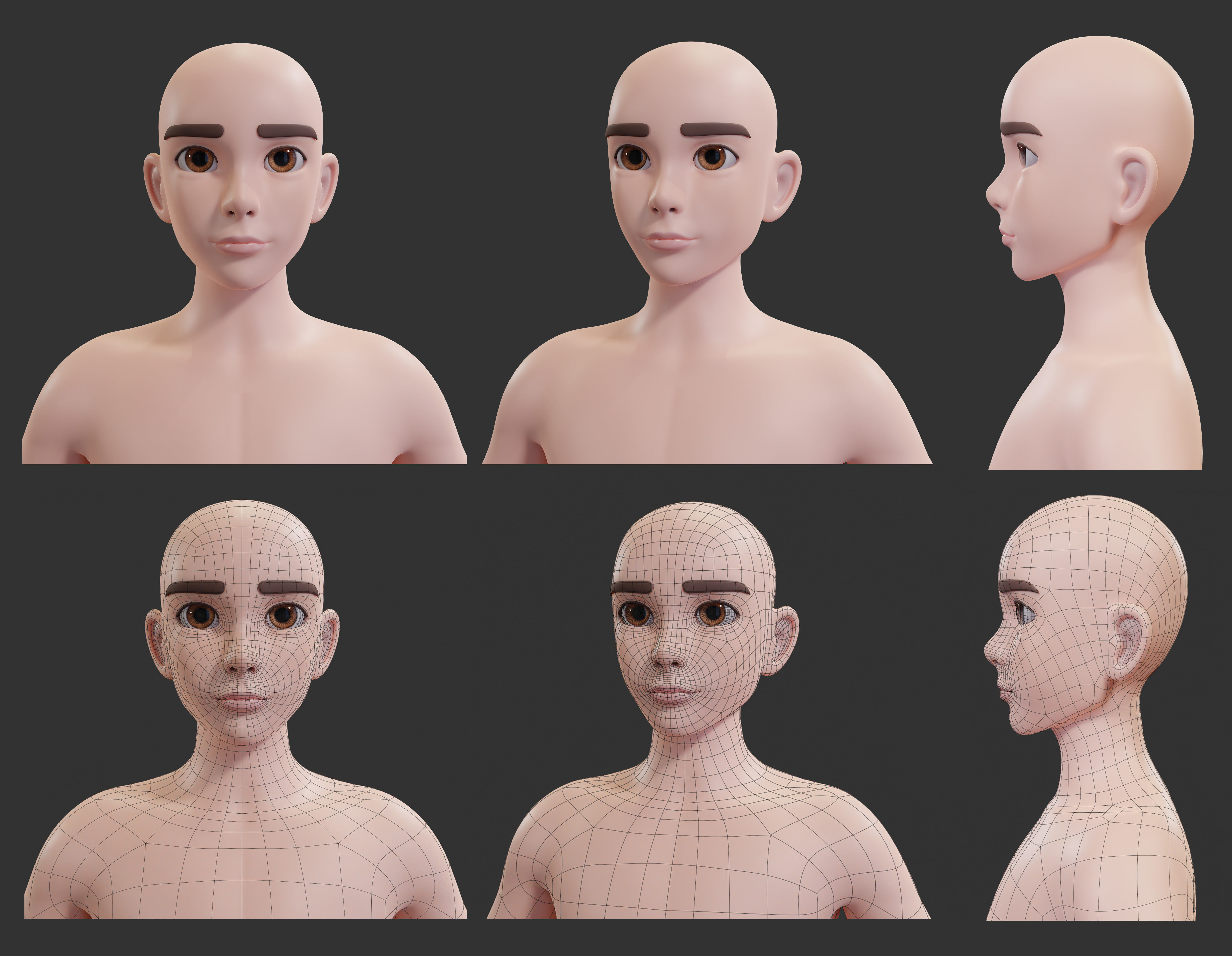 Stylized Character female male Base Mesh 3D model 3D model_4