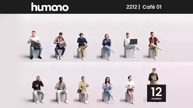Humano 12- Collection 2212 - PEOPLE FOR CAFE - 12 x 3D models  3D model