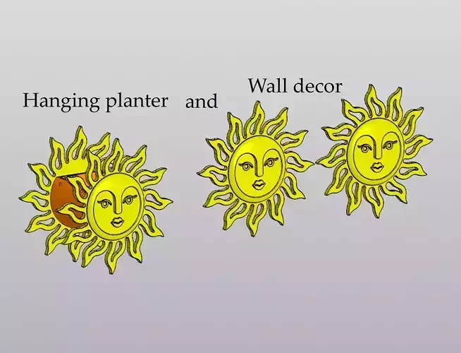Hanging planter and Wall decor Sun with face 3D print model