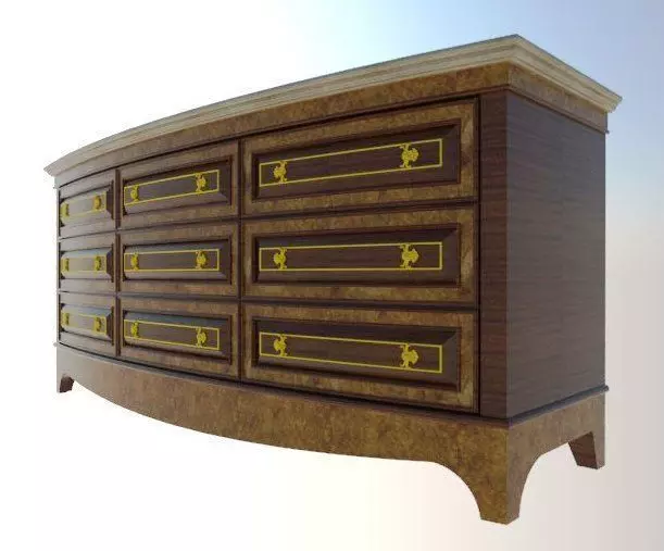 Drawers dresser with and gold handles 3D model_0