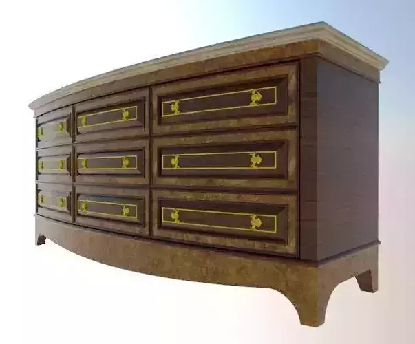 Drawers dresser with and gold handles 3D model