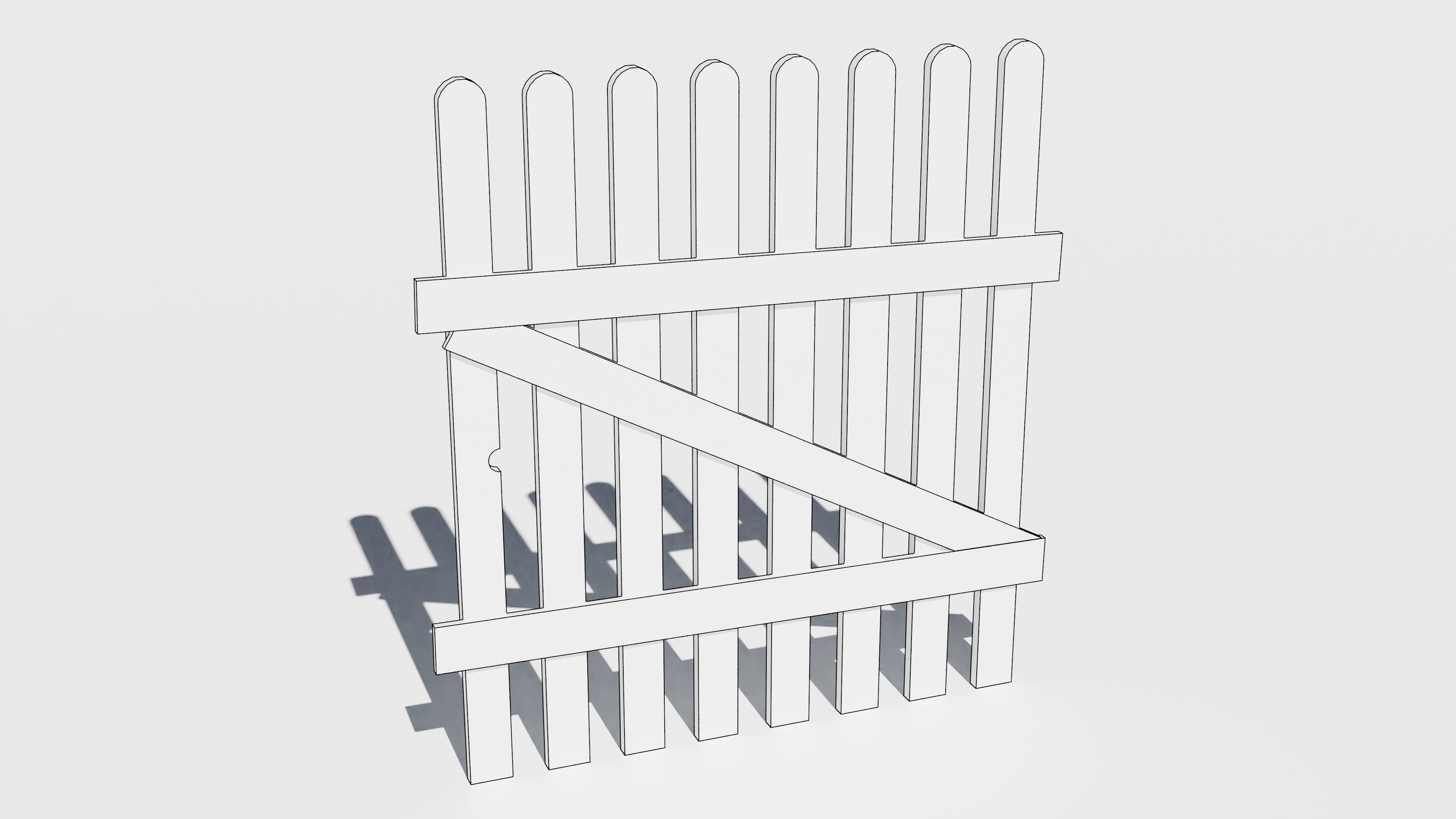 3D Wood Fence Free 3D model_2