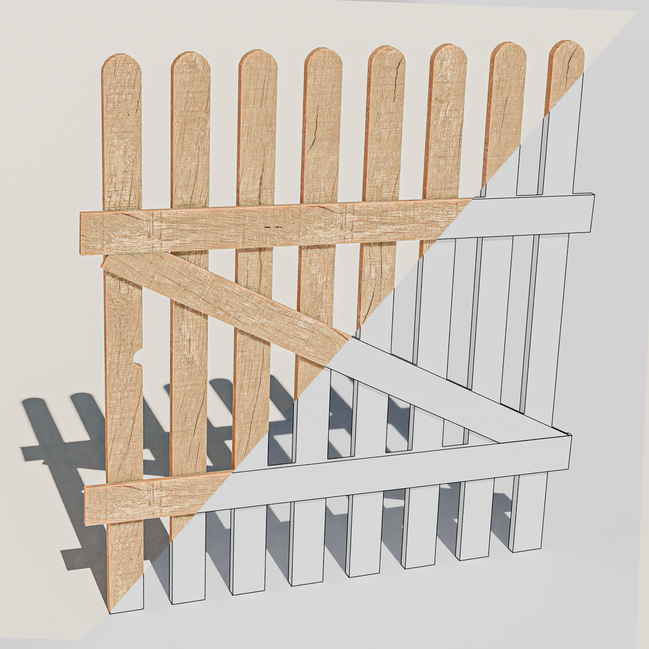 3D Wood Fence Free 3D model_3