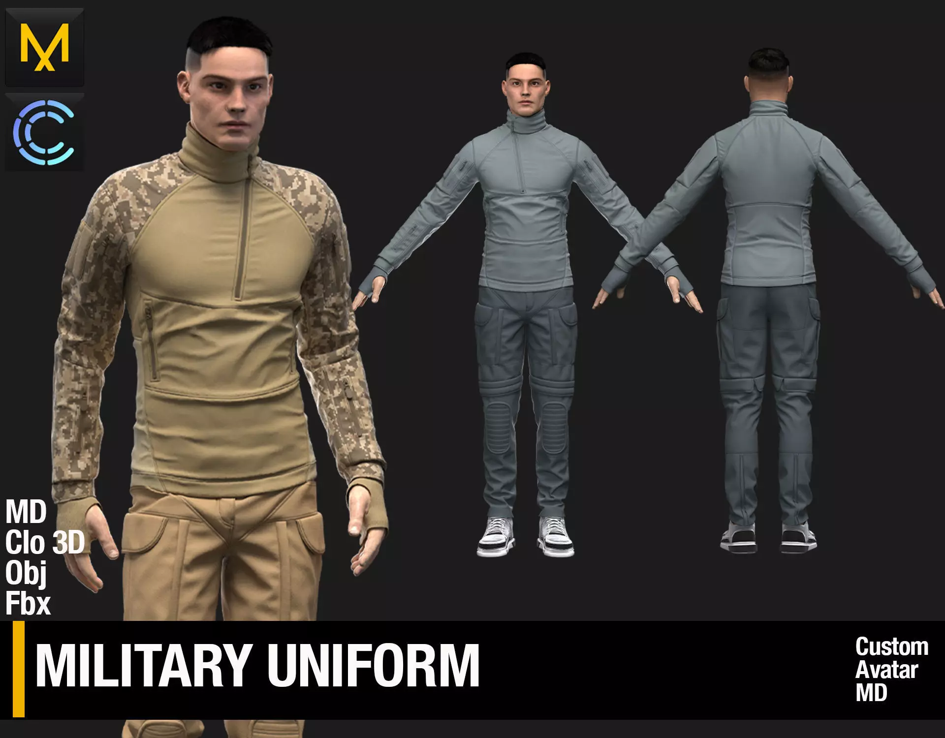 Military Uniform Marvelous Designer Clo 3D project 3D model_0