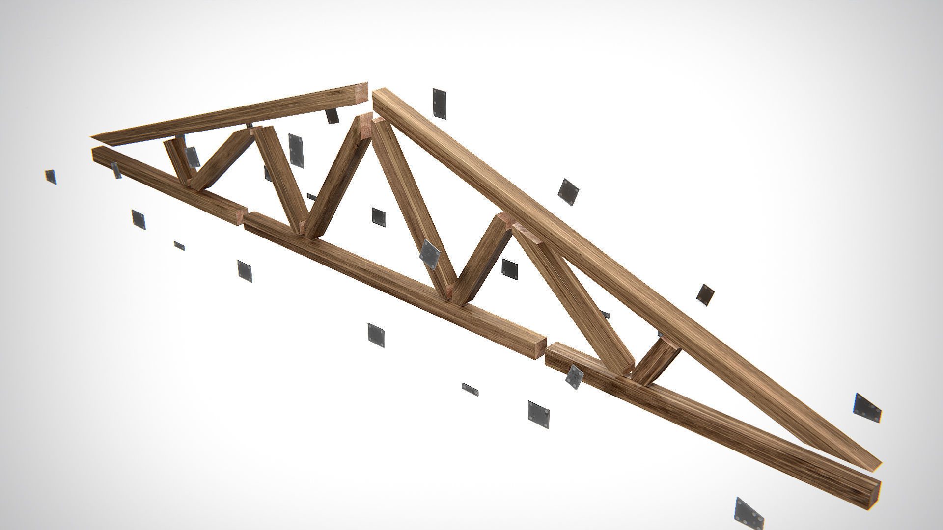 Wooden Truss Double Fink PBR Low-poly 3D model_6