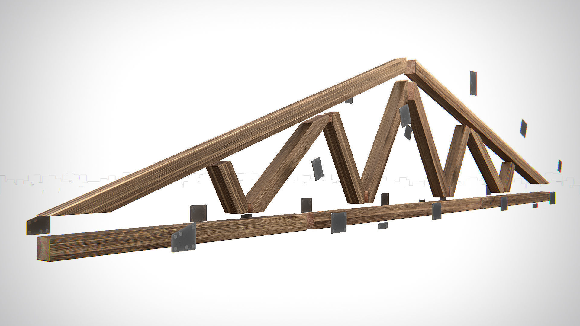 Wooden Truss Double Fink PBR Low-poly 3D model_5