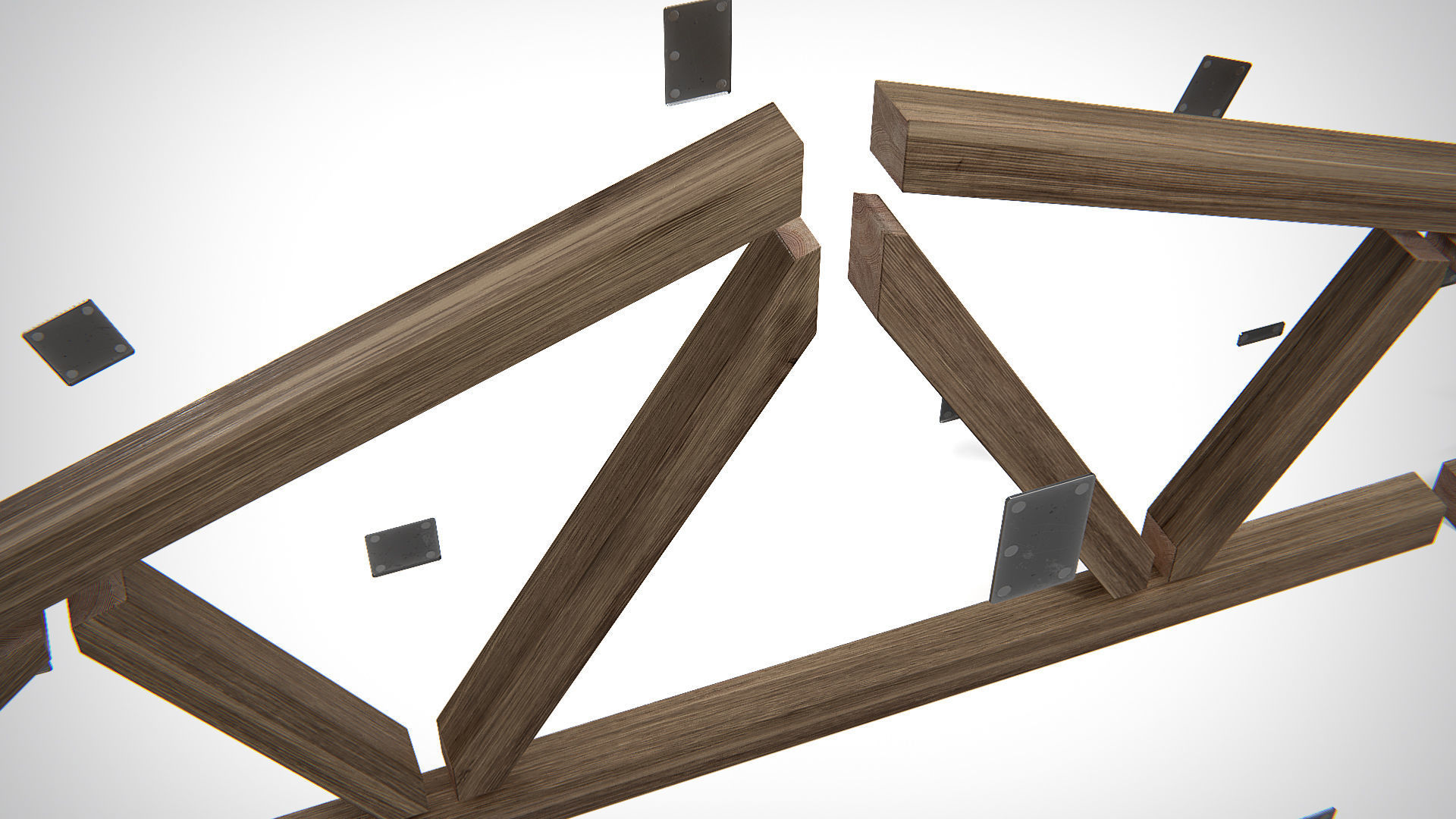 Wooden Truss Double Fink PBR Low-poly 3D model_7