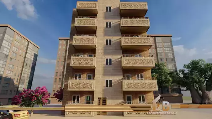 Stone Residential Building  3D model Revit and 3dsmax 