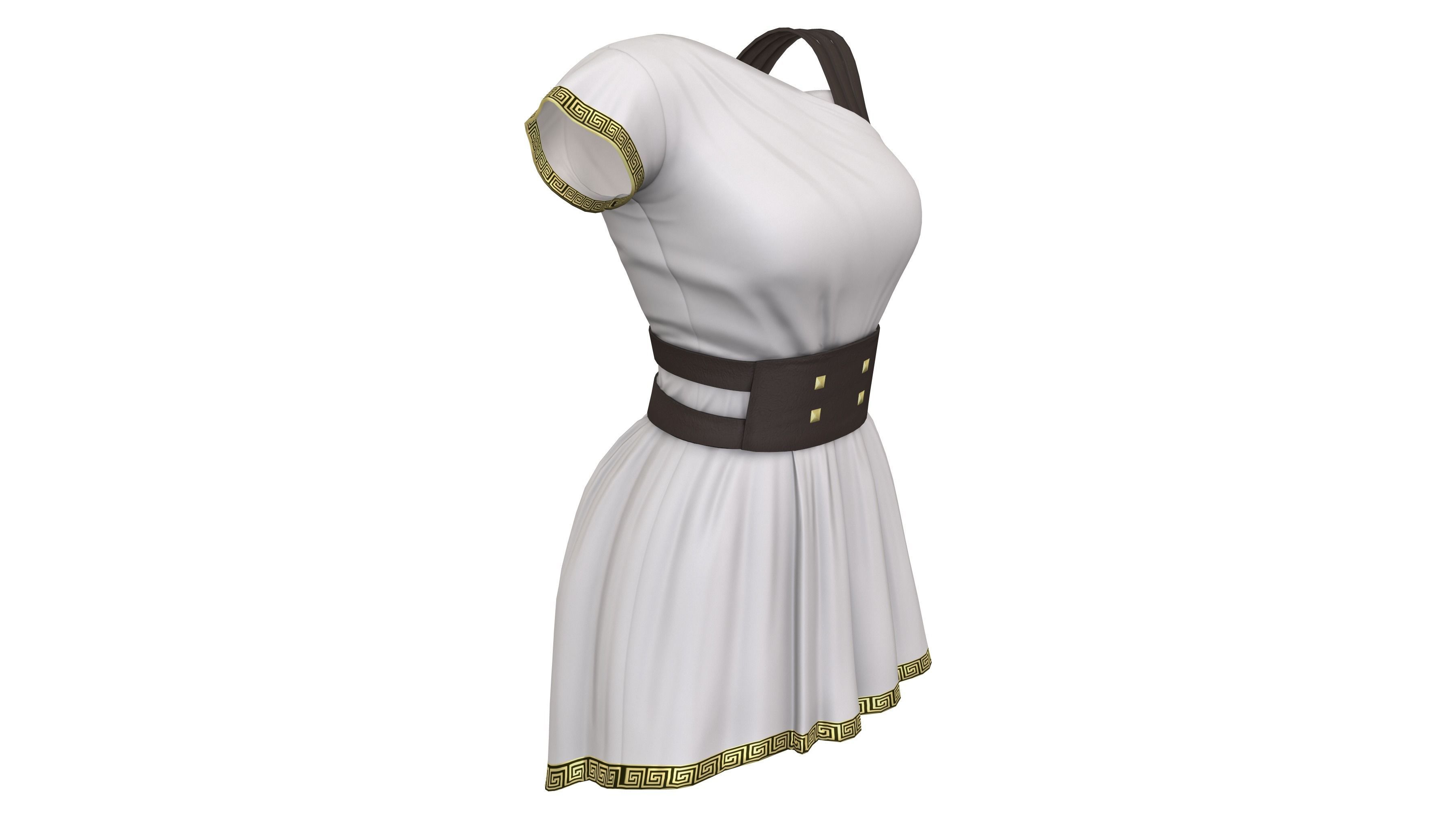 Female Gladiator Roman Mini Toga Dress Low-poly 3D model_2