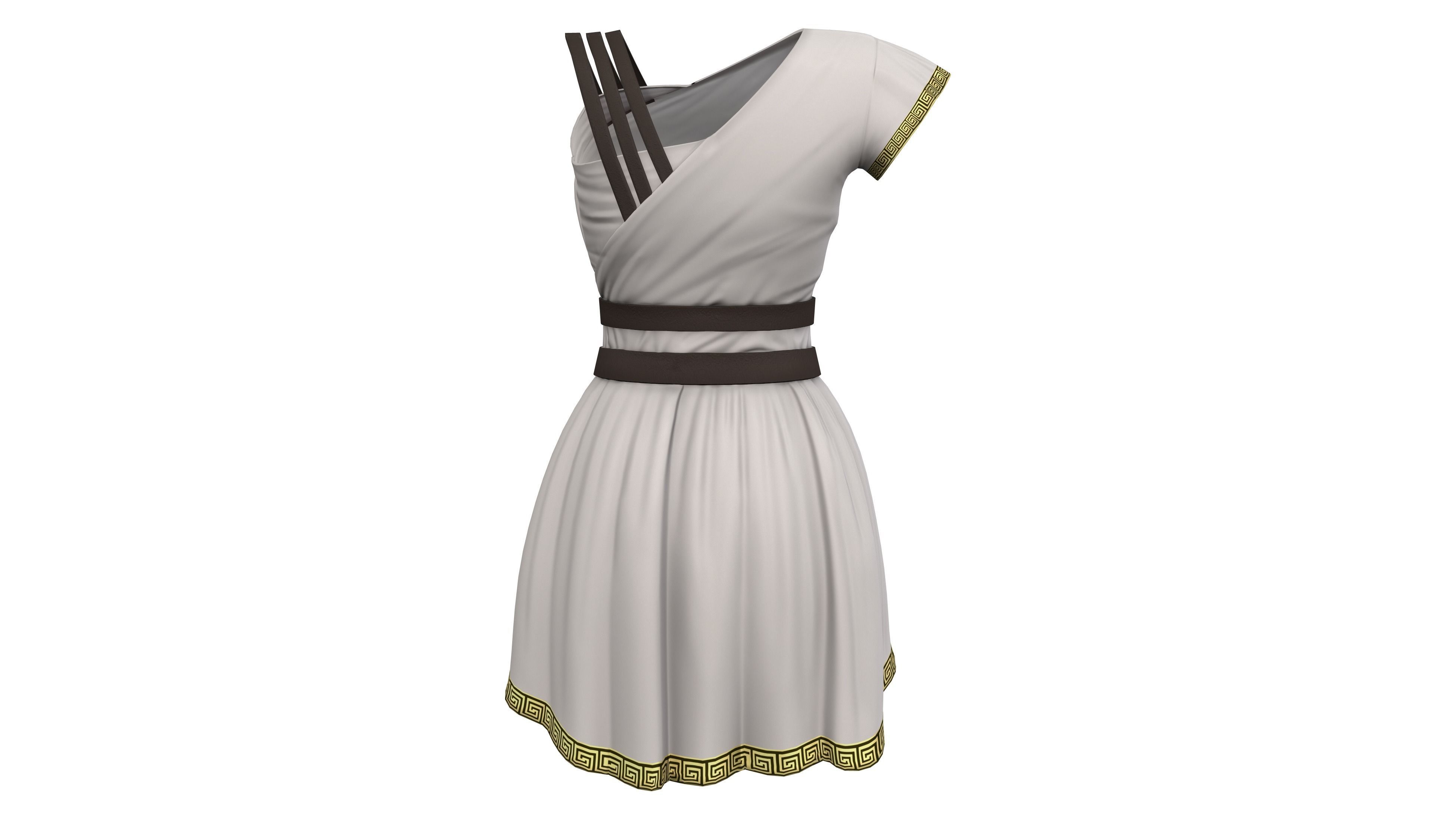 Female Gladiator Roman Mini Toga Dress Low-poly 3D model_3