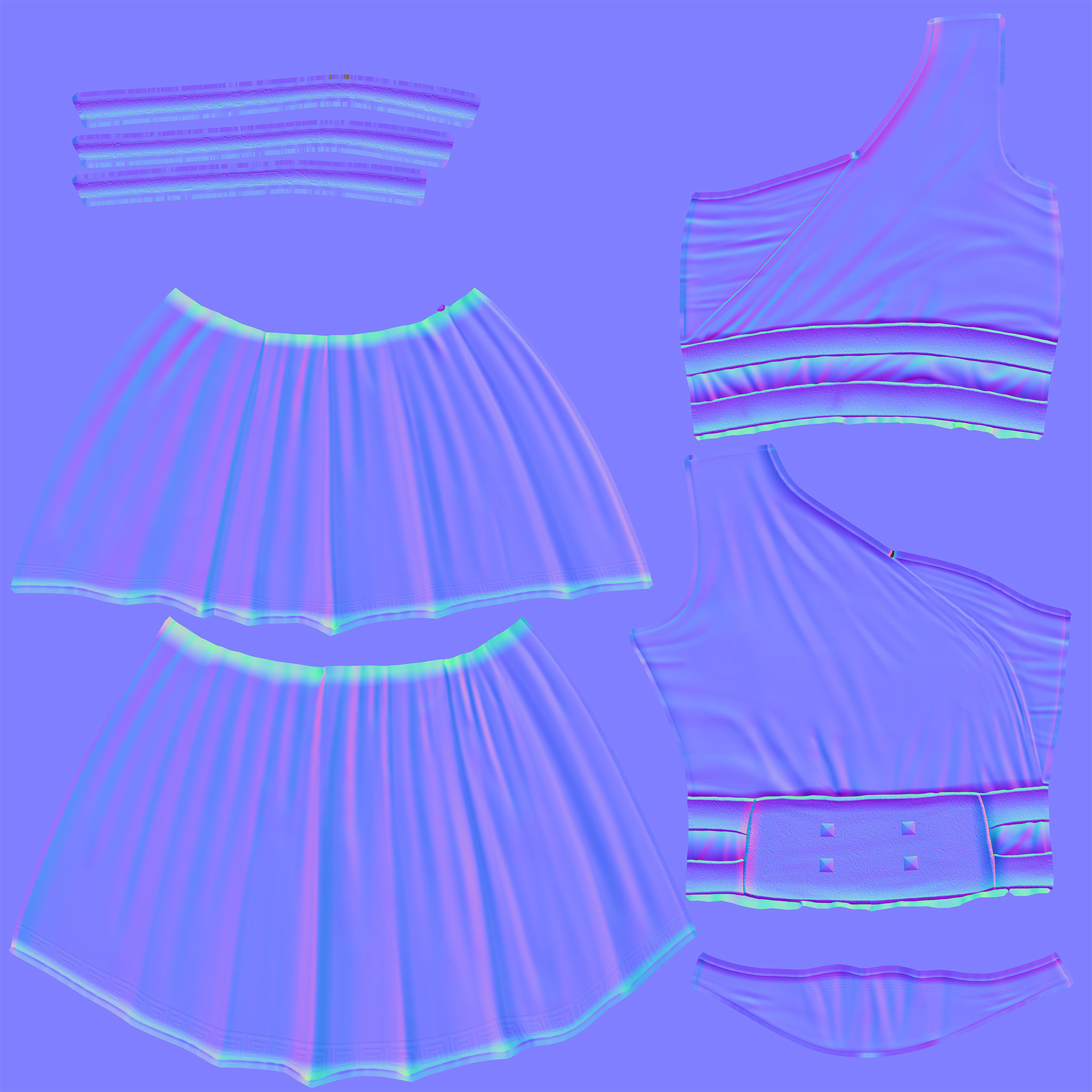 Female Gladiator Roman Mini Toga Dress Low-poly 3D model_9