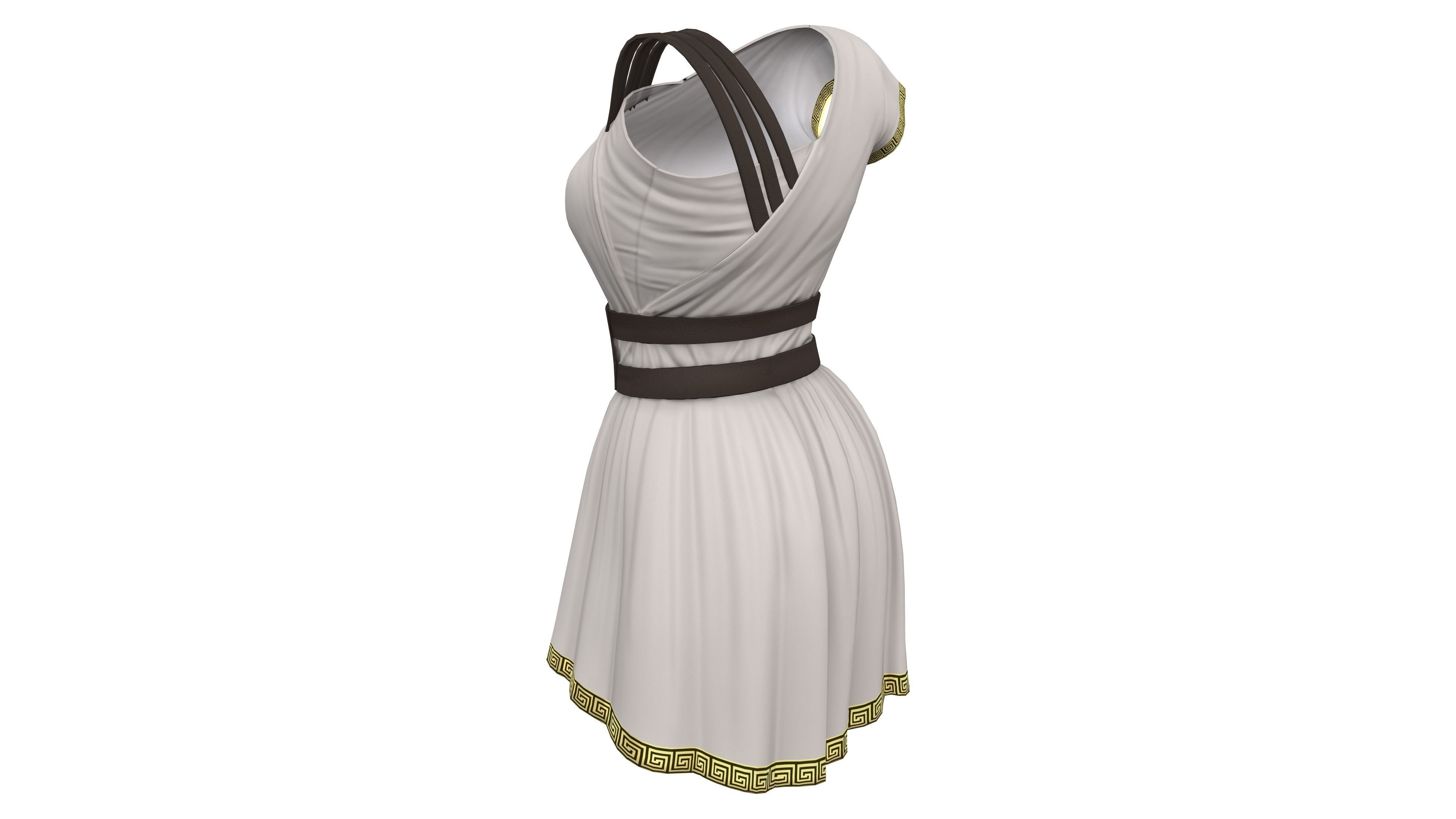Female Gladiator Roman Mini Toga Dress Low-poly 3D model_4