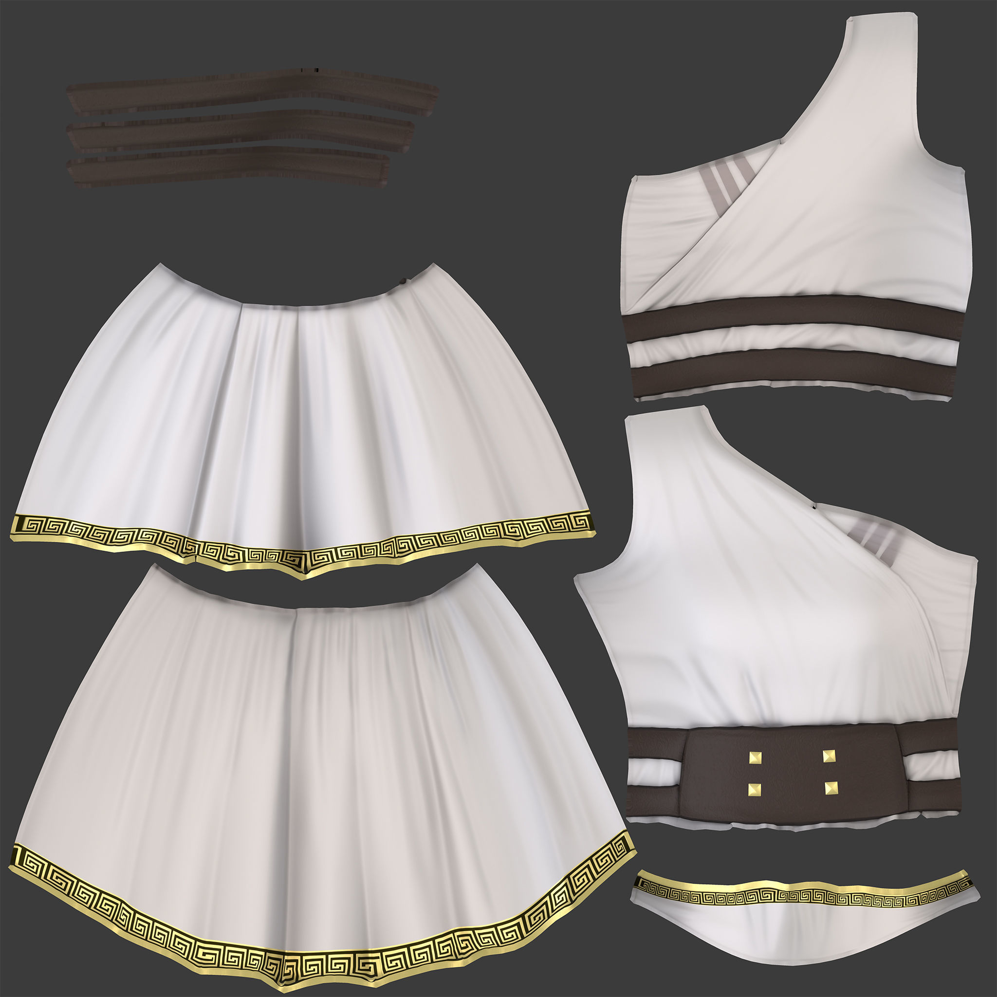 Female Gladiator Roman Mini Toga Dress Low-poly 3D model_8