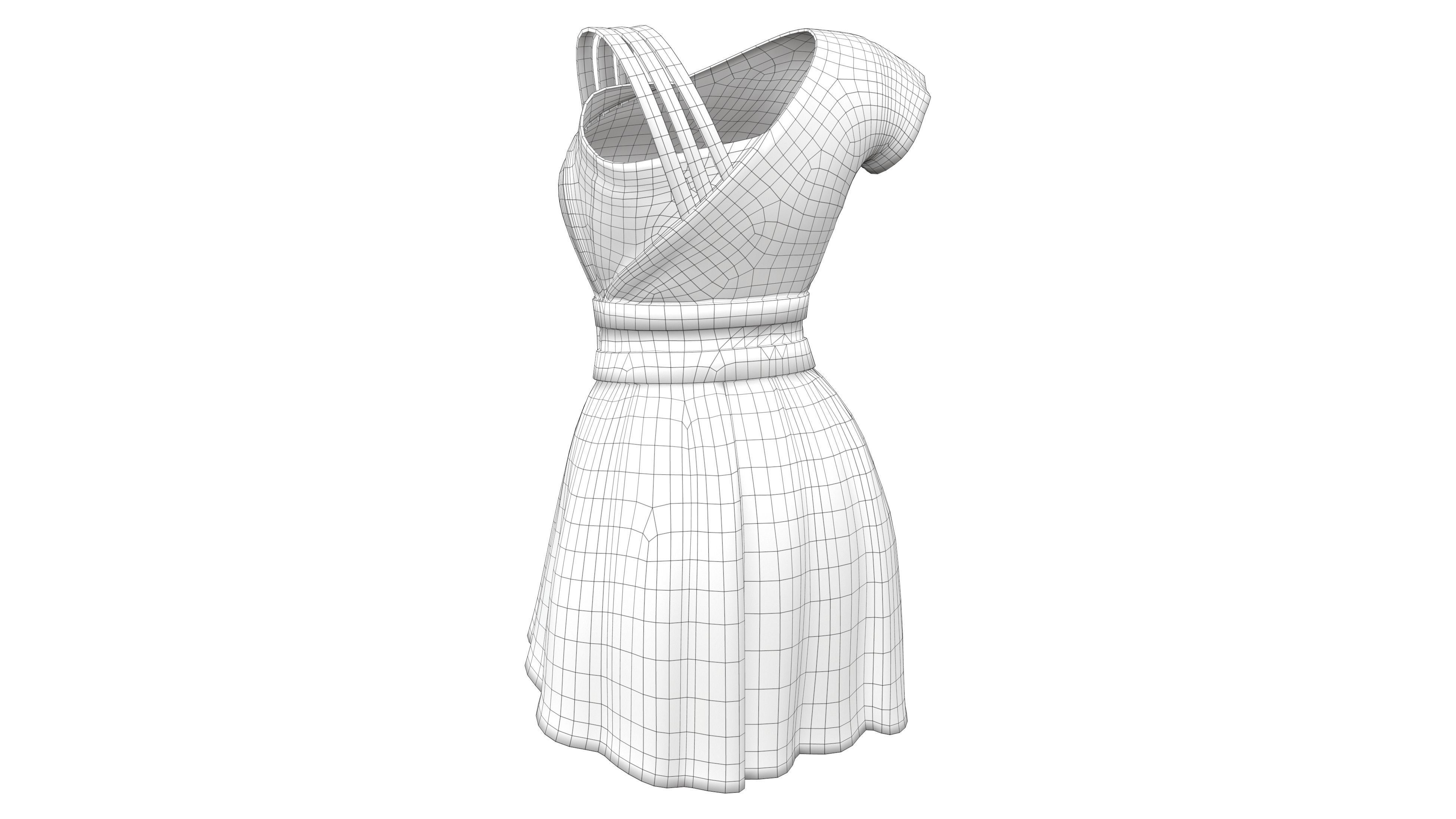 Female Gladiator Roman Mini Toga Dress Low-poly 3D model_6