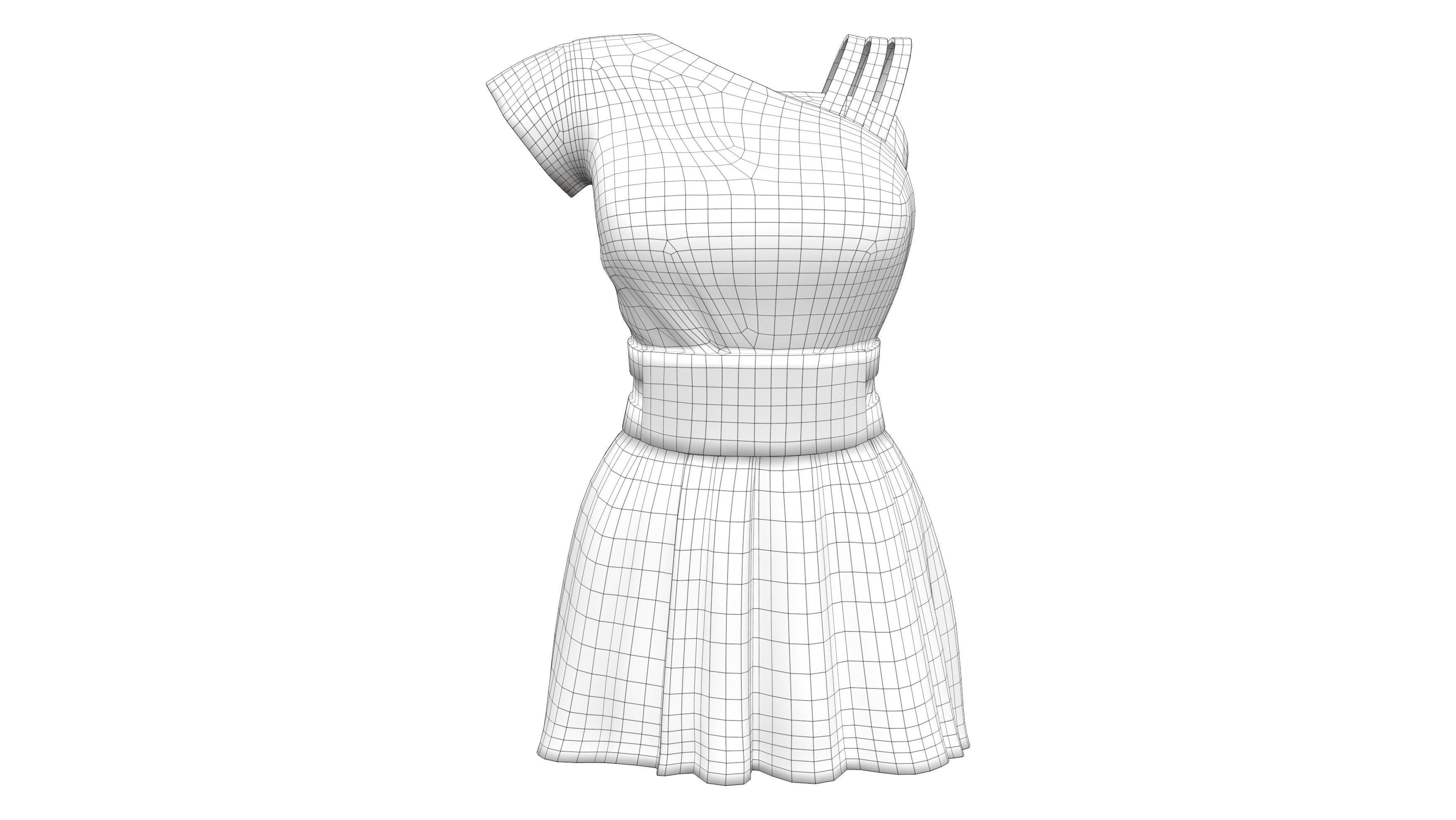 Female Gladiator Roman Mini Toga Dress Low-poly 3D model_5