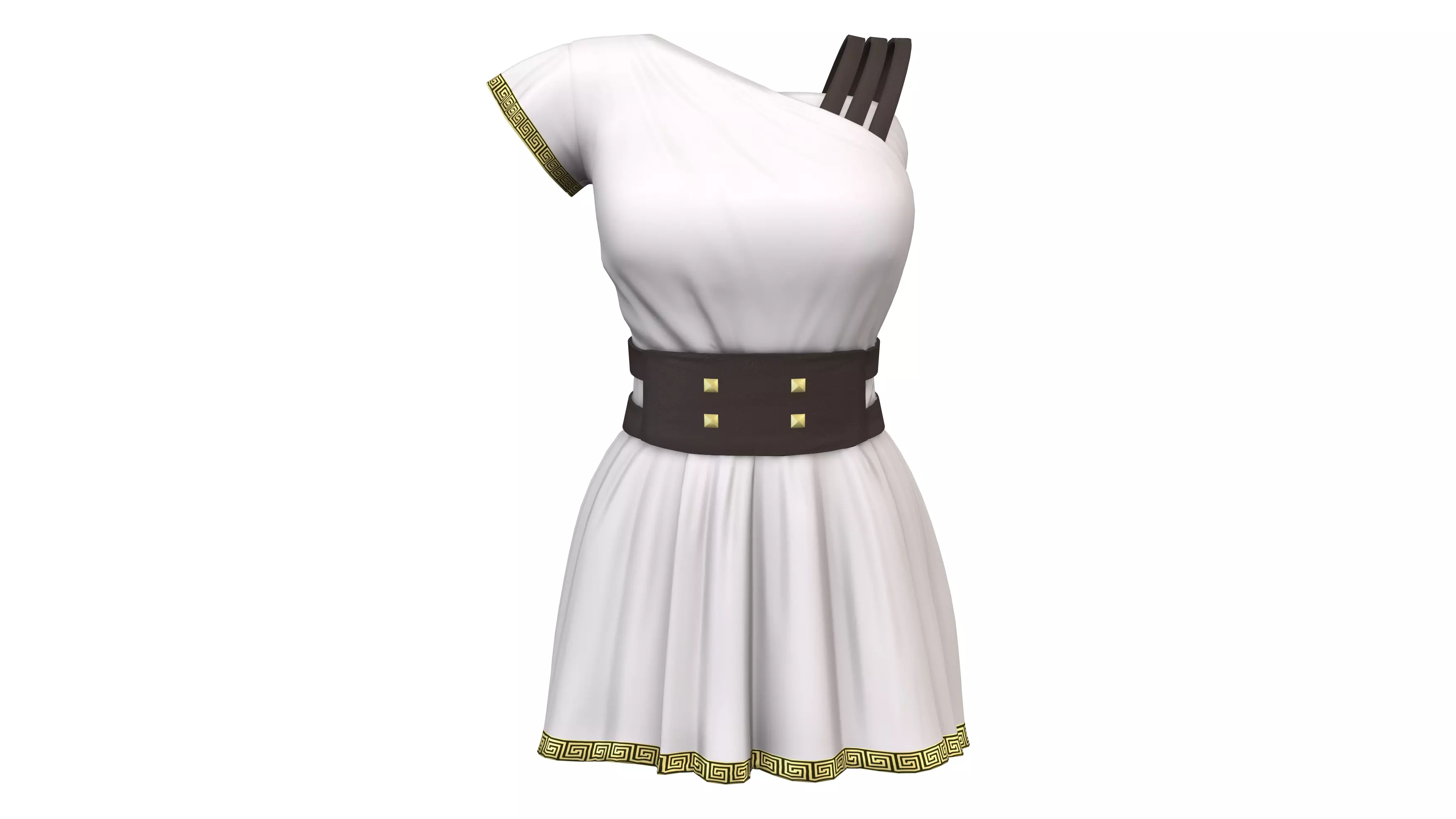 Female Gladiator Roman Mini Toga Dress Low-poly 3D model_0