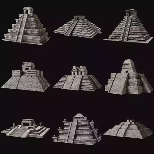 PYRAMID TEMPLE AZTEC MAYAN INCA PLATFORM STAIRS COLLECTION Low-poly 3D model