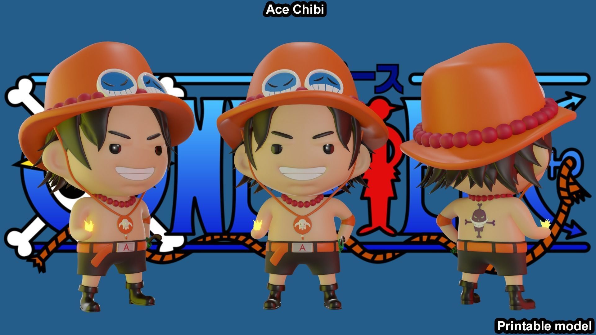 Ace Chibi - One Piece 3D print model_1