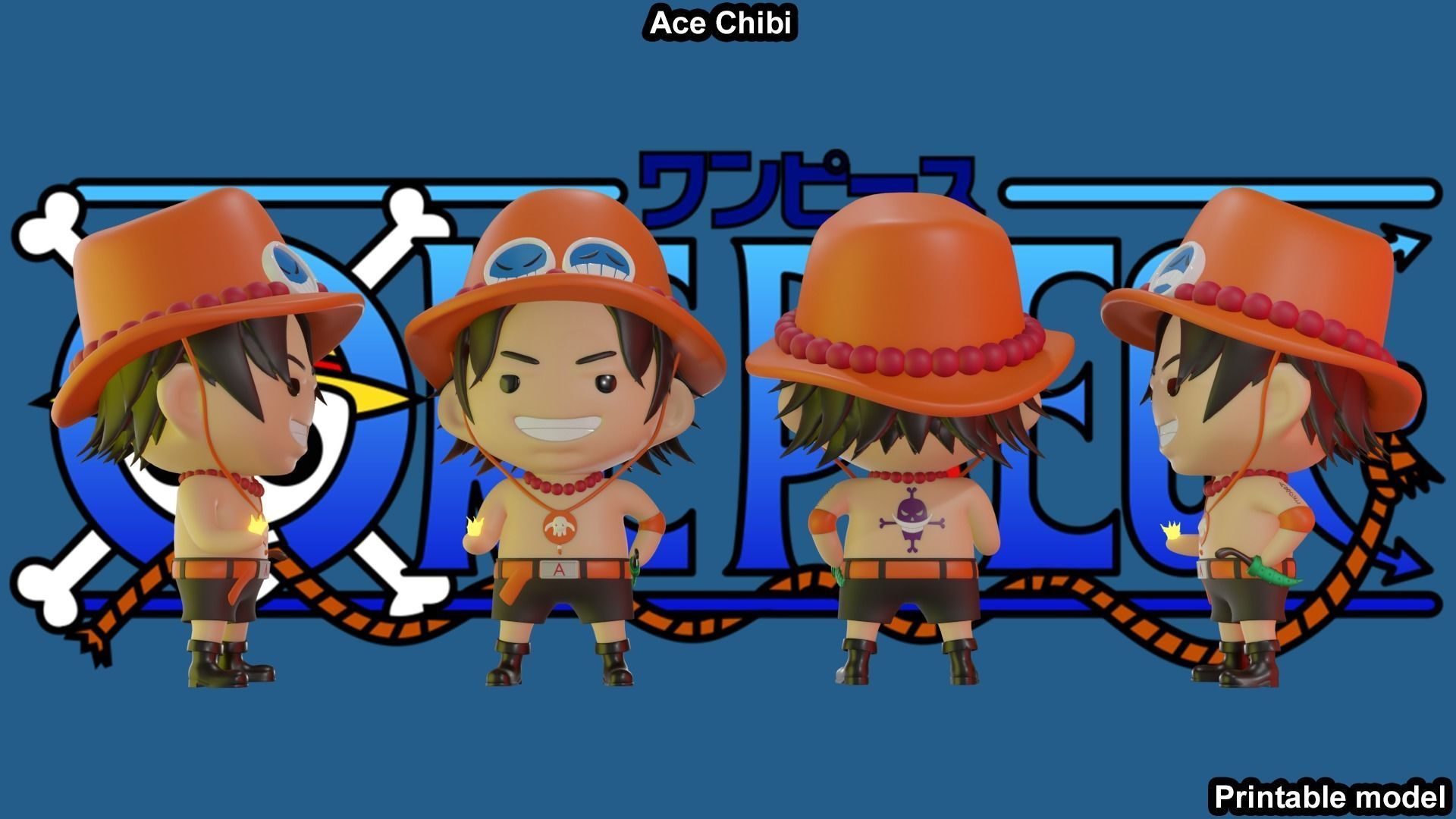 Ace Chibi - One Piece 3D print model_2