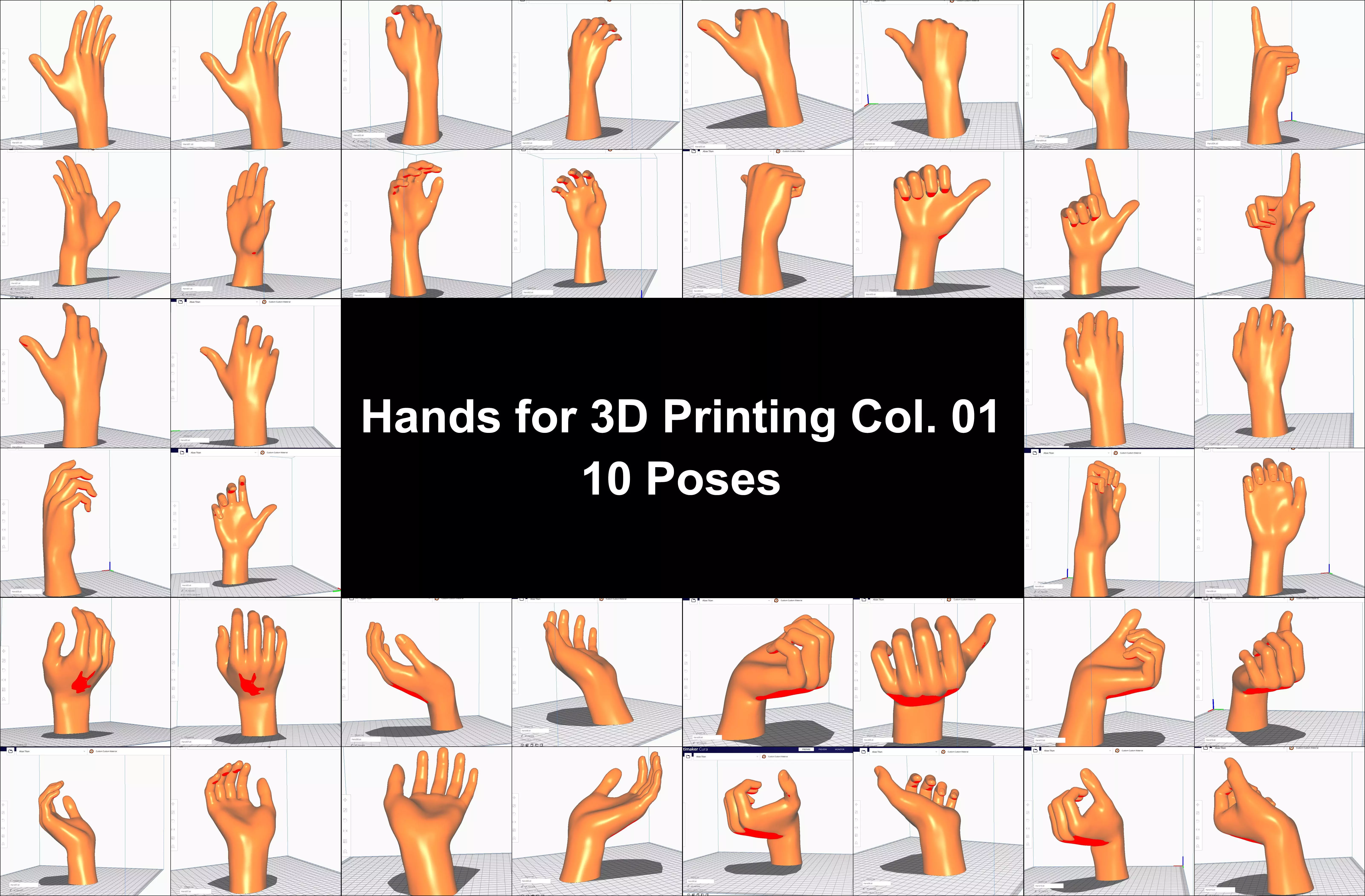 Hand for 3D printing Col01- 10 Poses 3D Model Collection_0
