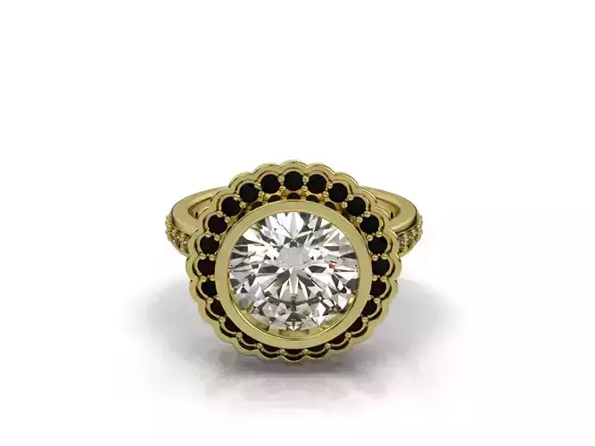 Floral Halo Semi Mount Statement Bezel Engagement Ring