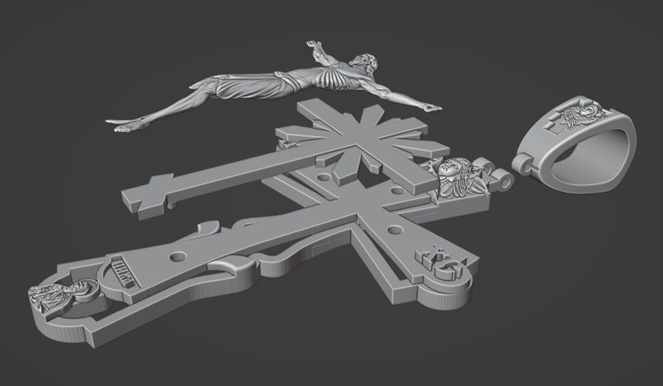 Cross with Jesus in 4 parts 3D print model_2