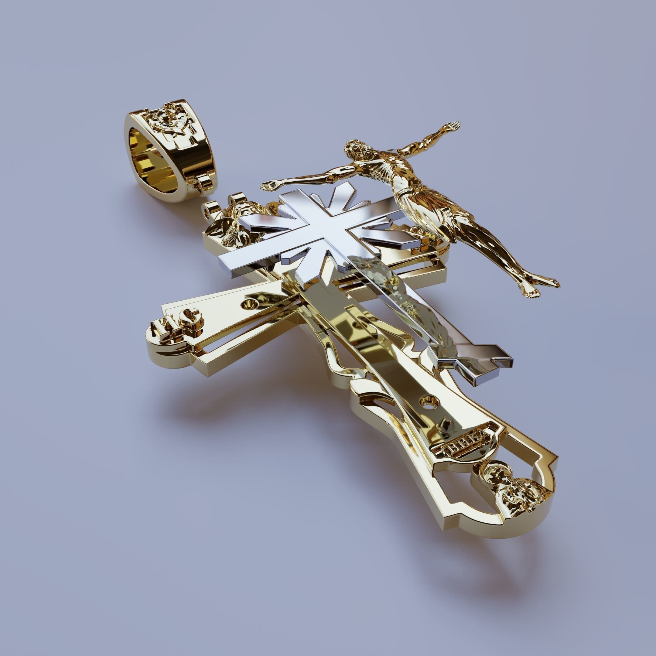 Cross with Jesus in 4 parts 3D print model_1