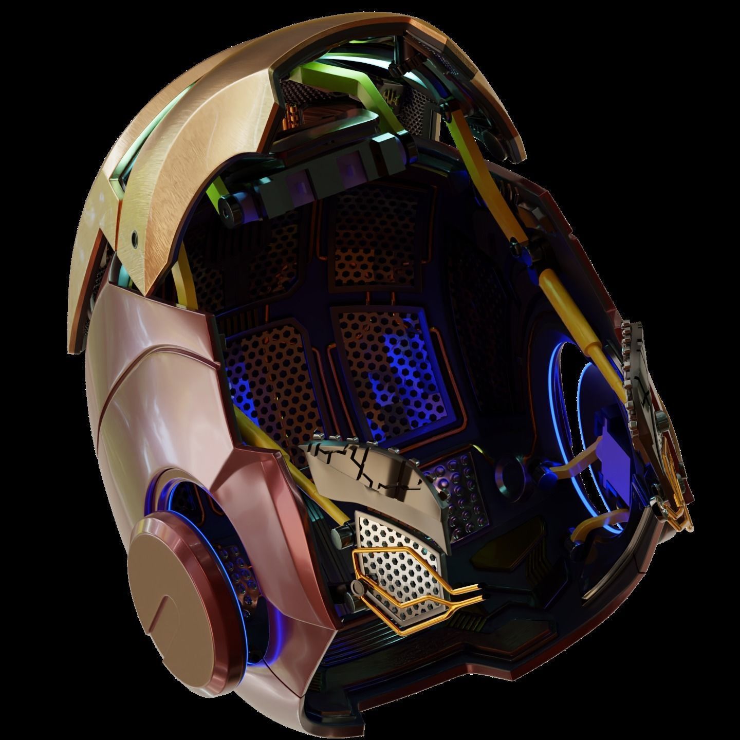 Iron man mk7 helmet with full inner details and ear motorization 3D print model_40