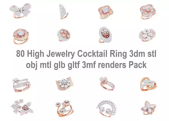 80 High Jewelry Cocktail Ring 3dm stl obj mtl glb gltf renders 3D Model Collection