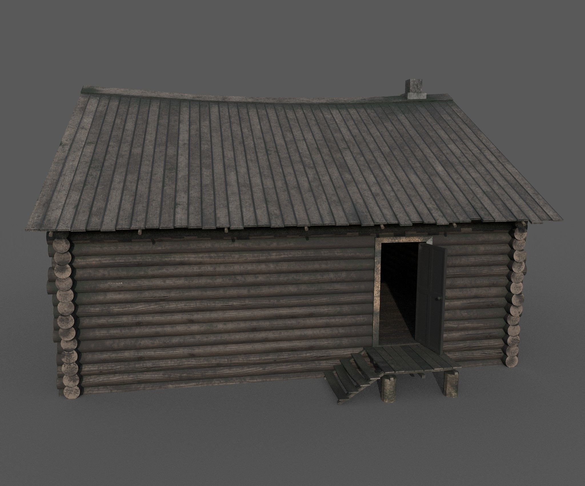 Abandoned wooden house 3D model_4