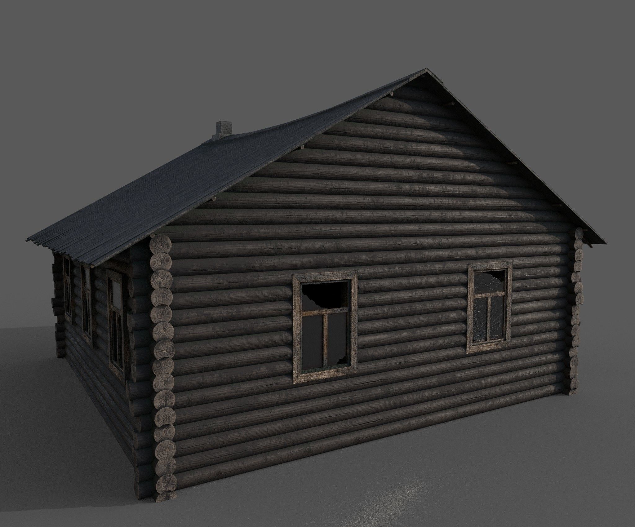 Abandoned wooden house 3D model_8