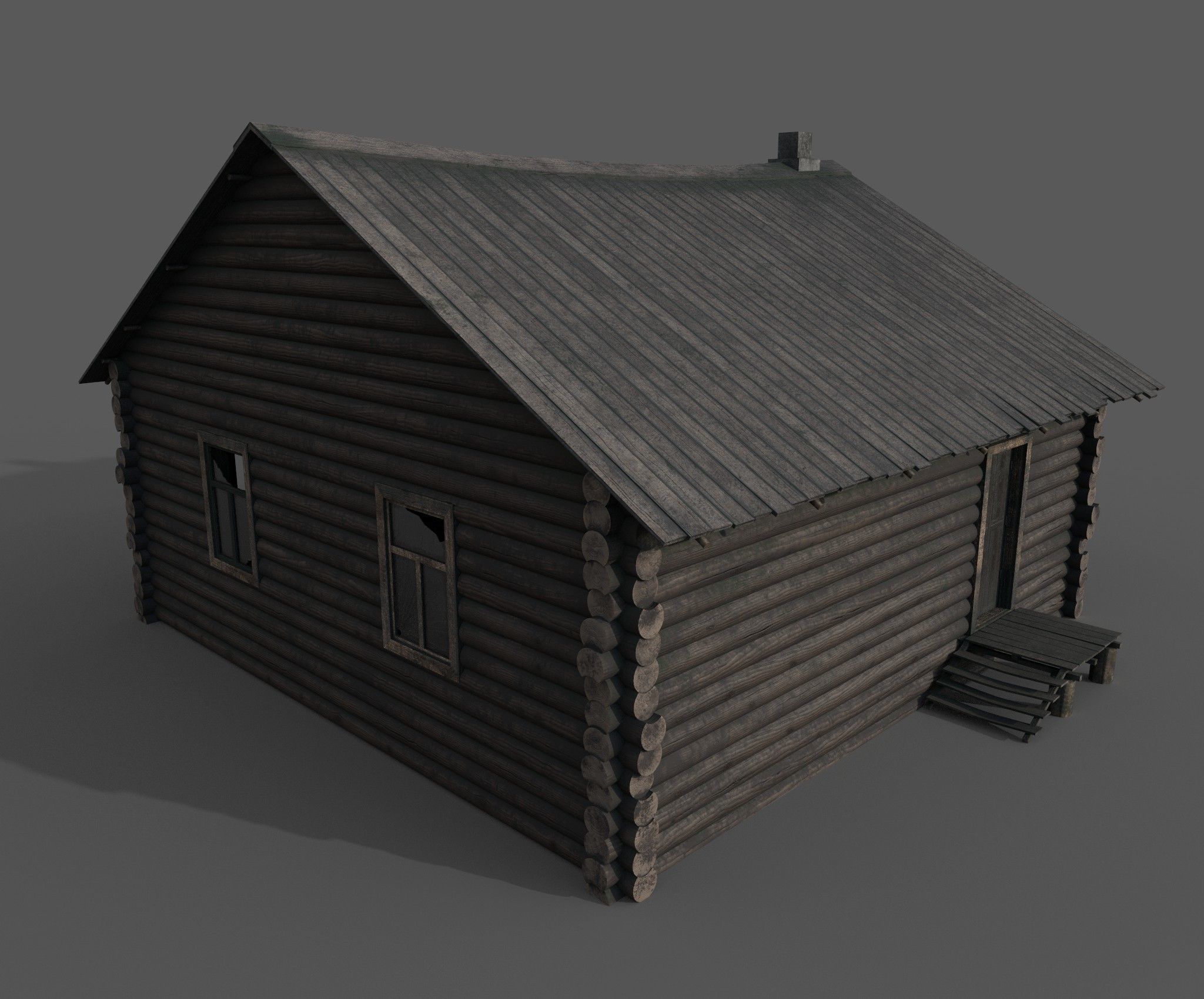 Abandoned wooden house 3D model_3