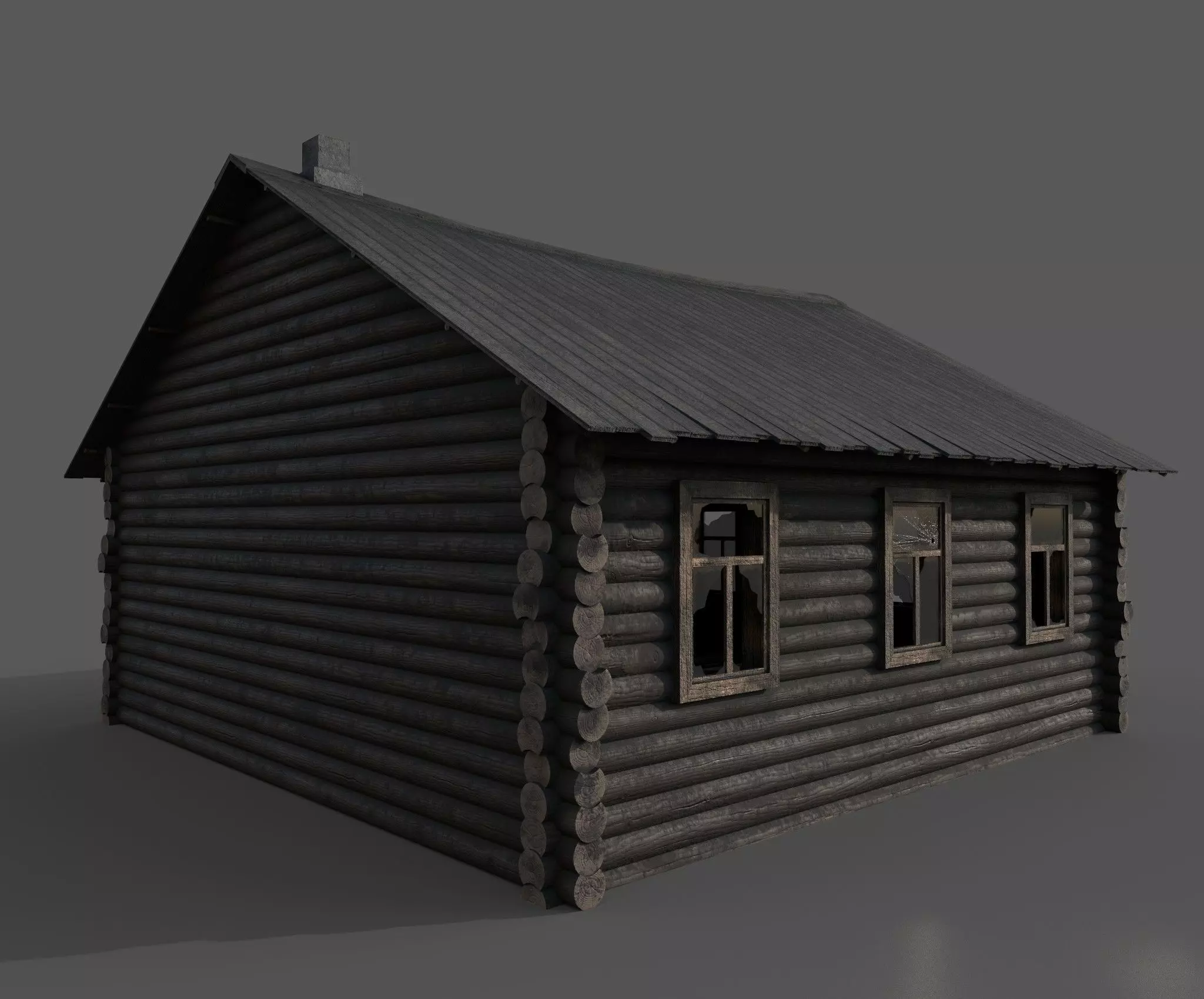 Abandoned wooden house 3D model_0