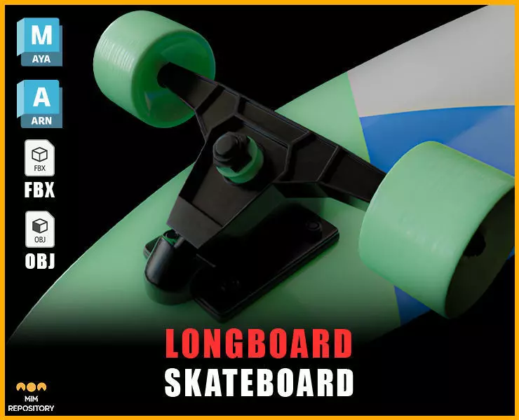 Longboard Skateboard 3D model_0